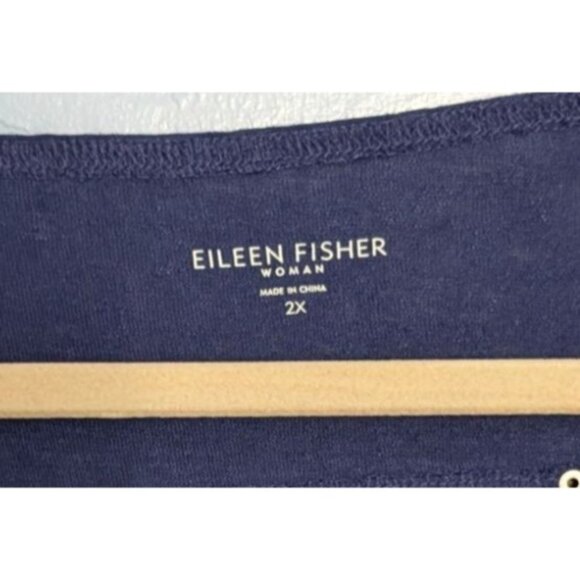 Eileen Fisher Womens 2X Navy Linen Shirt Relaxed Fit Lightweight rivets Jersey - Picture 2 of 11